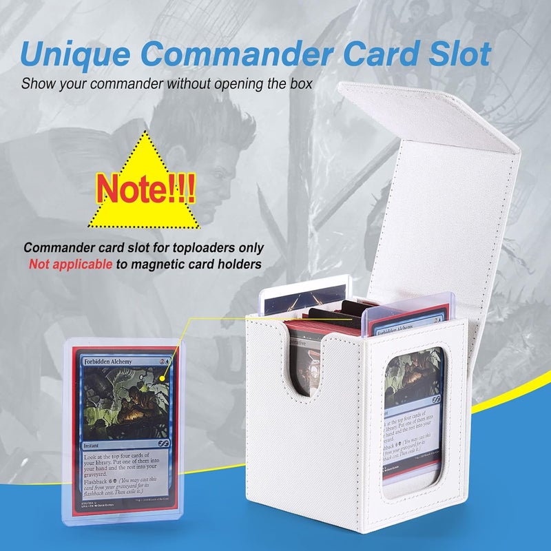 Stepane MTG Deck Box, Double Display Window MTG, Commander Deck Box Fits 120+ Single Sleeved Cards, PU Leather Magnetic Closure Card Box with 2 Dividers&2 Toploaders for TCG, CCG, White - Image 5